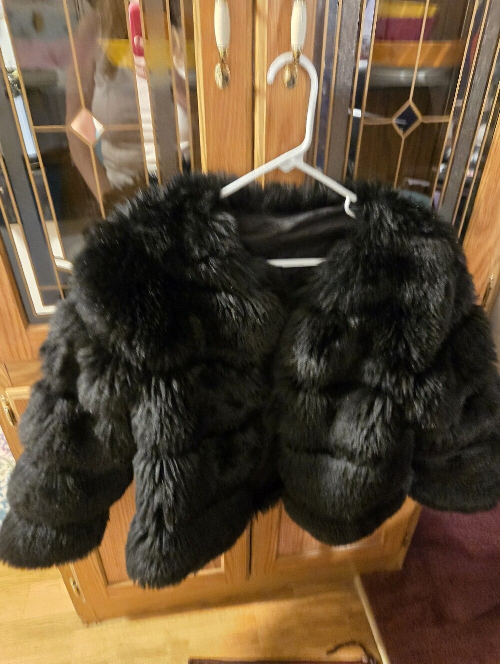 Black Faux Fur Snall-med  Faux Fur  Jacket